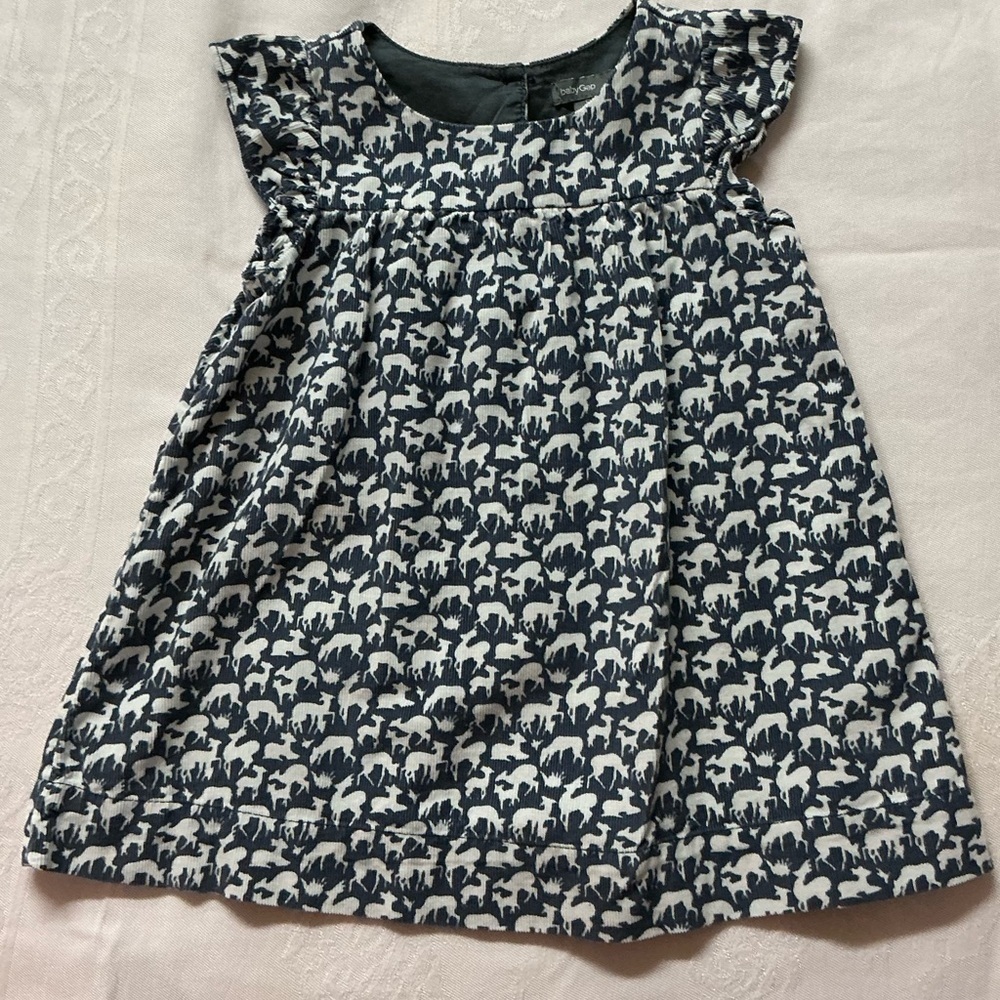 babyGap Deer Print Corduroy Flutter Sleeve Dress